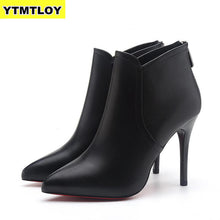 Load image into Gallery viewer, New Women Boots Ankle PU Leather Zipper Booties High Heels Autumn Shoes Black Winter Boots Zapatos De Mujer  Pointed Toe