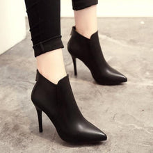 Load image into Gallery viewer, New Women Boots Ankle PU Leather Zipper Booties High Heels Autumn Shoes Black Winter Boots Zapatos De Mujer  Pointed Toe