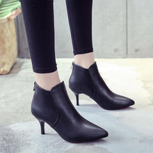 Load image into Gallery viewer, New Women Boots Ankle PU Leather Zipper Booties High Heels Autumn Shoes Black Winter Boots Zapatos De Mujer  Pointed Toe