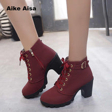 Load image into Gallery viewer, Plus Size 35-43 Winter Casual Women Pumps Warm Ankle Boots Waterproof High Heels Snow Martin Shoes Botas  Patent  Botas Muje A05